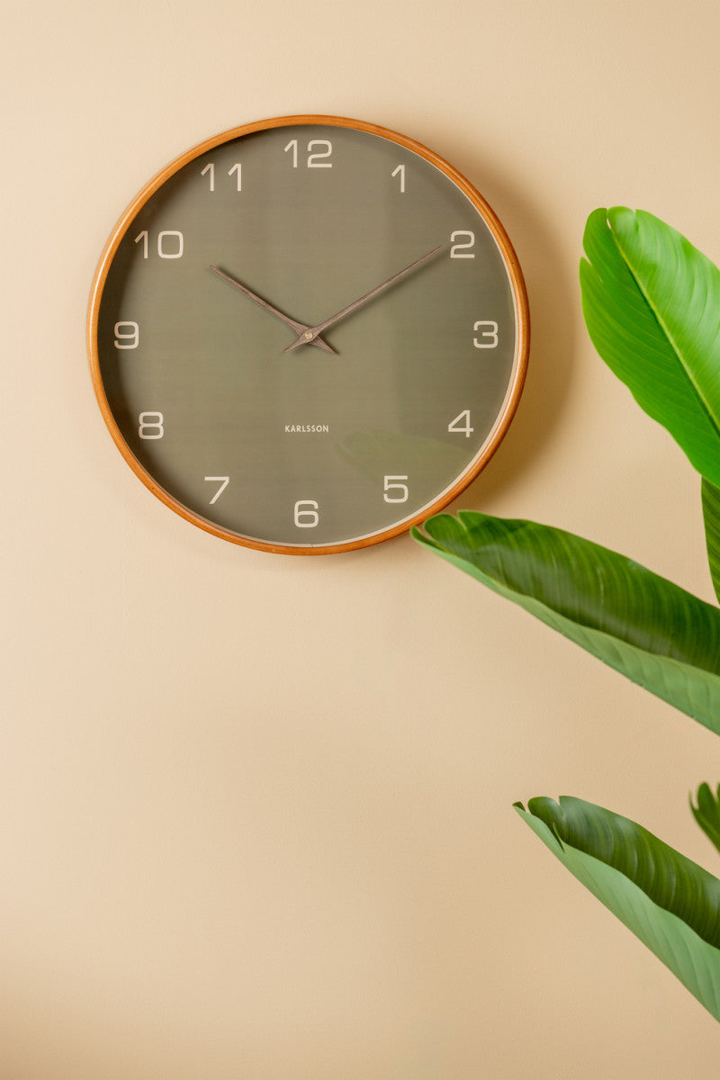Karlsson Wall Clock Acento Wood Moss Green