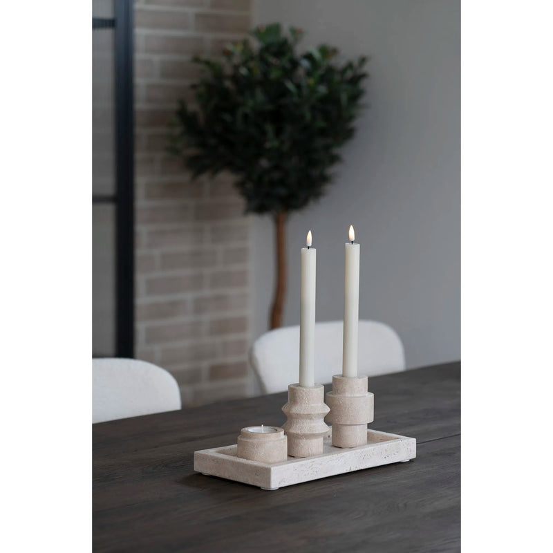House Nordic Tealight Holder, travertine, natural, set of 2